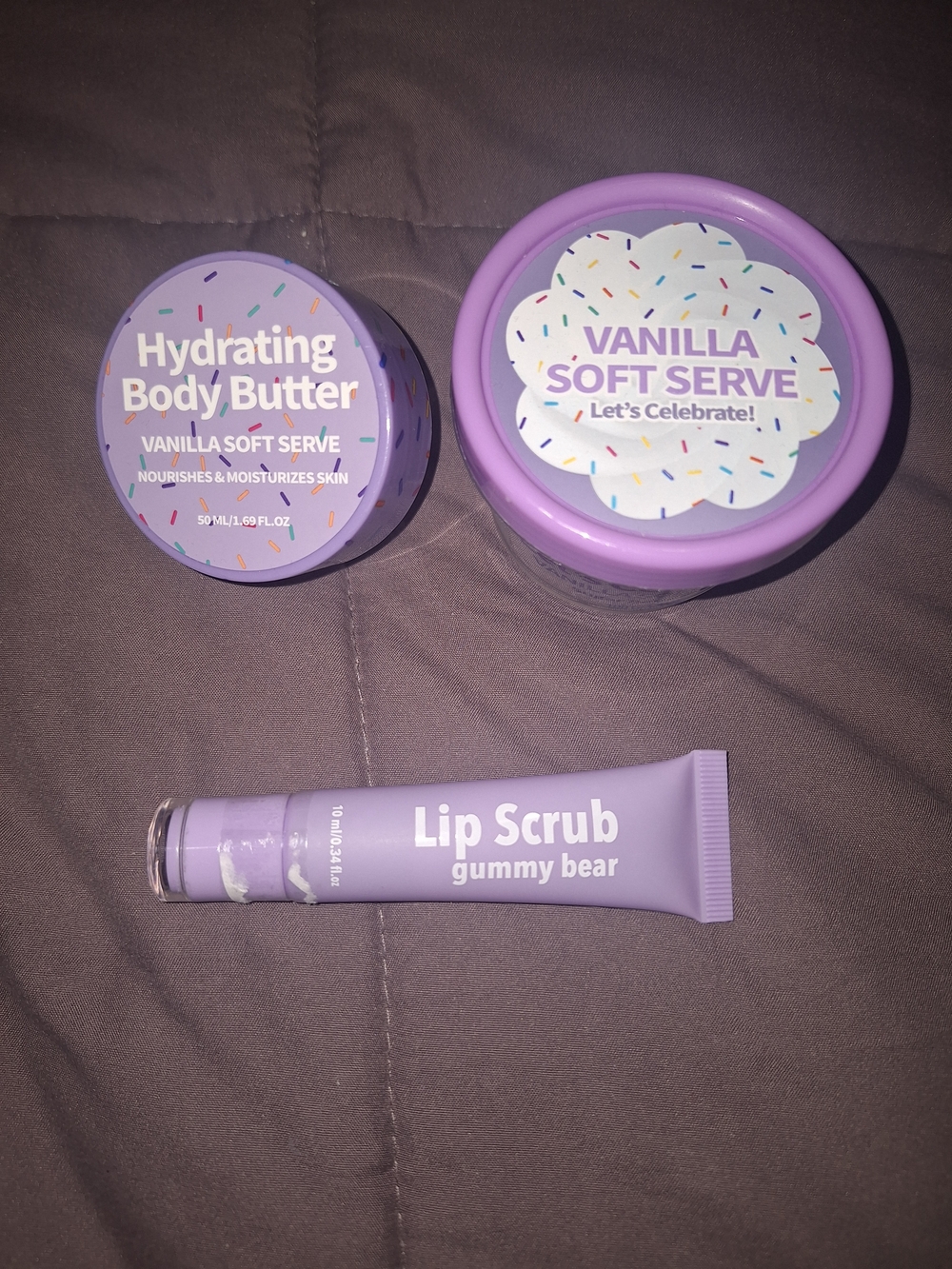 Vanilla Soft Serve Lip Scrub & Hydrating Body Butter Set - Purple